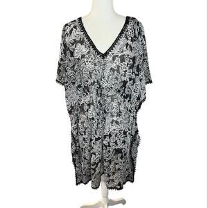 Merona black & white floral sheer kimono swimsuit coverup swimwear resort
